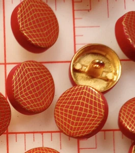12 Fine Italian Red Enamel Curved Gold Lines Metal Shank Buttons MEDIUM 3/4" - Picture 1 of 9