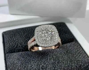 Round Cut IGI Certified 2.10Ct Lab Grown Diamond Wedding Ring 14K Rose Gold - Picture 1 of 11