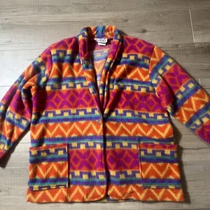 Vintage Fleece Blanket Southwest Aztec Boho Jacket L - Picture 1 of 11