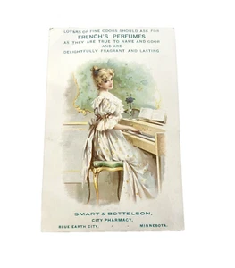 Blue Earth City MN French's Perfumes Trade Card Smart Bottelson Minnesota RARE - Picture 1 of 3