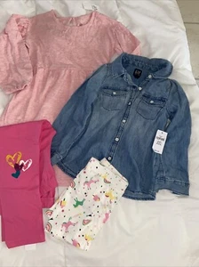 Gap Girls Clothing Bundle Dress Denim Shirt Pants Pink Unicorns Size 4T New - Picture 1 of 9