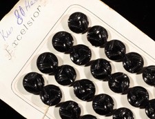 Card (24) 13mm Czech Deco Vintage "Excelsior" geometric black glass buttons