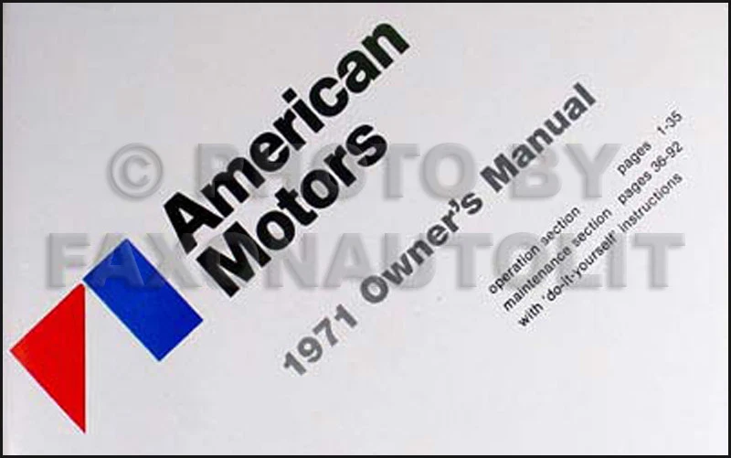 1971 AMC Proprietari Manuale 71 Amx Javelin Hornet Gremlin Ambassador Matador - Immagine 1 di 1