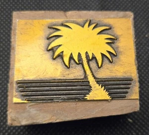 Stempel ➔ PALME ➔ Vintage-Klischee ➔ RARITÄT *Metall auf Holz* - Picture 1 of 1