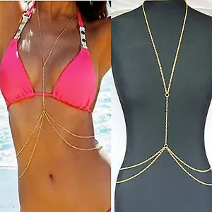 Stunning Gold Belly Body Chain Necklace Waist Bikini Beach Summer Crossover A001 - Picture 1 of 5