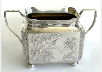 Movimiento estético C1883 cuenco de plata esterlina maciza Frederick Elkington ~ garzas Foto 1 de 4