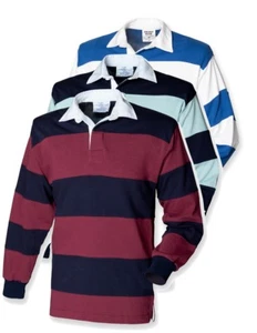Herren genäht Streifen gestreift Baumwolle BURGUND BLAU oder WEISS Freizeit Rugby Shirt S-XXL - Bild 1 von 5