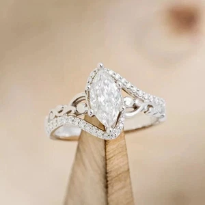 2.00CT Marquise Cut Lab Created Diamond Engagement Ring 14k White Gold Plated - Picture 1 of 4