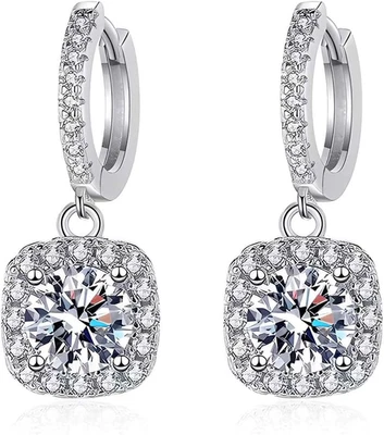 1 Paia Orecchini Pendenti in Moissanite per Donna, Orecchini Donna Argento 925,  - Immagine 1 di 4