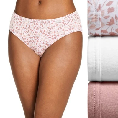 Ropa interior Jockey para mujer, paquete de 3 bikini Elance, blanco/floral/rosa, talla 7, NUEVO Foto 1 de 4