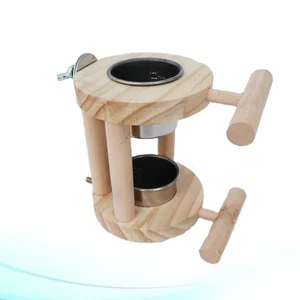 Parrot Wood Stand Frame Stainless Steel Eating Cup Parrot Water Feeding Cups - Picture 1 of 12