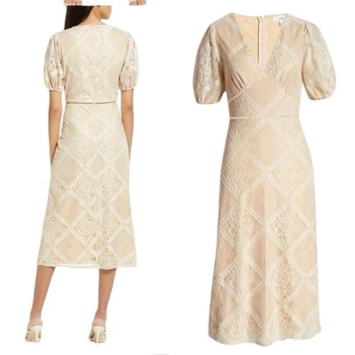 NSR NWTs Ana Rose Lace Tan Cream Romantic Dress size XS Midi Puff Sleeves - Image 1 of 4