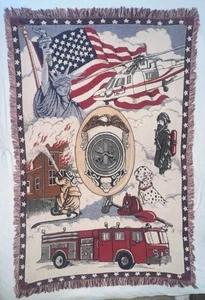 Fire Department Fire Fighter Woven Knit Tapestry Throw Blanket 48"x64" Clean - Picture 1 of 1