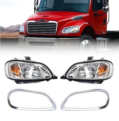 Freightliner M2 M-2 100 106 112 Headlight w/ Bezels 2002-2018 Pair Left Right - Image 1 of 4