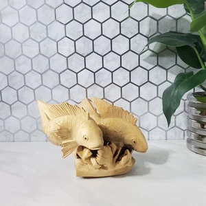 Hand Carved Wood Fish and Reef Base Sculpture Ocean Nautical Beachy Decor - Picture 1 of 14