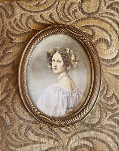 Antique Miniature Portrait Painting Augusta Strobel Joseph K Stieler Brass Frame - Picture 1 of 13