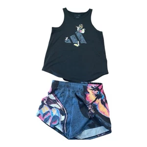 Girls Adidas Shorts & Tank Top Outfit Size Large 14 Butterfly Athletic Cheer - Picture 1 of 14