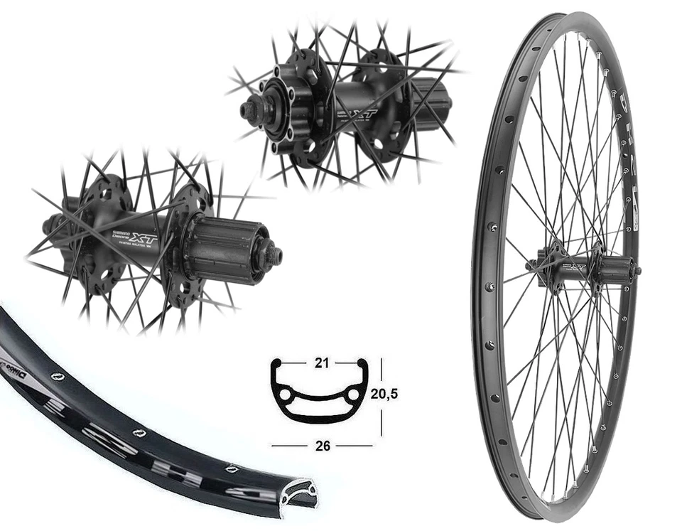 Hinterrad 26" Zoll Disc Shimano XT schwarz 6-Loch 8,-9,-10 fach Laufrad 559-21 - Bild 1 von 1