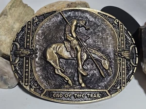 Montana Silver Smiths End Of The Trail Belt Buckle SOLID BRASS - Picture 1 of 7