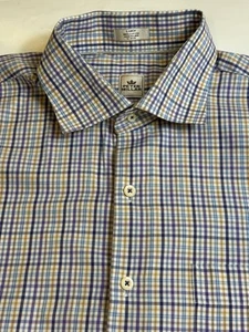 Peter Millar Mens Large Long SleeveBlue Orange White Check Button Up Shirt 1025 - Picture 1 of 8