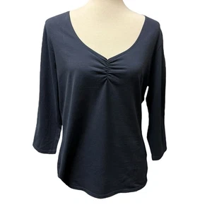 Top para mujer Eddie Bauer azul marino algodón pima acanalado cuello en V manga 3/4 XL - Imagen 1 de 13