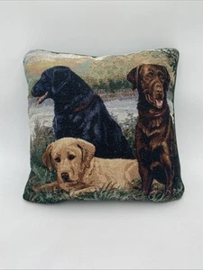 Cuscino lancio cani arazzo vintage 14"x14" cacciatore verde laboratorio retriever Labrador - Foto 1 di 8