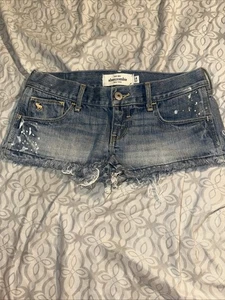 vtg y2k Abercrombie Shorts girls 14 Blue Distressed Denim Cutoff Frayed Raw Hem - Picture 1 of 3