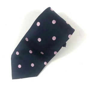 Lands End Navy Blue with Pink Polka Dot Silk Neck Tie Designer Handsewn - Picture 1 of 5