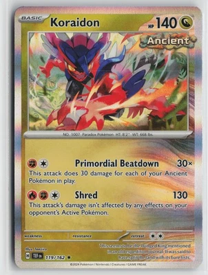 Pokemon Koraidon 119/162 SV05: Temporal Forces Holo card - Image 1 of 2