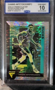 2020-21 Panini Flux - Giannis Antetokounmpo #97 silver Pulsar Prizm CGC ๐ 10 - Picture 1 of 2