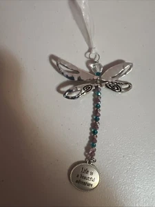 DRAGONFLY Ornament Car Charm Glass Stones “Life Is A Beautiful Adventure” 4” - Picture 1 of 3