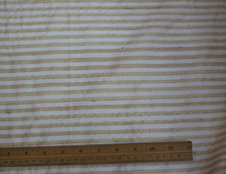 White/Gold Dupioni Stripes 100% Silk Fabric 44" Wide, By The Yard (SD-603) - Image 1 of 1