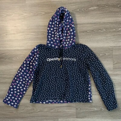 Opening Ceremony Crop Hoodie Sweatshirt Floral Womens Small Blue Embroidered - Image 1 of 4