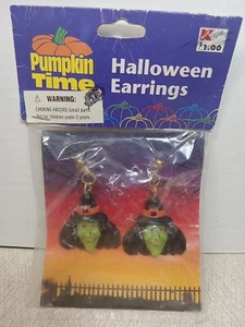 Vintage Plastic Wicked Witch Head Halloween Clip On Earrings Fashion Jewelry - Picture 1 of 3