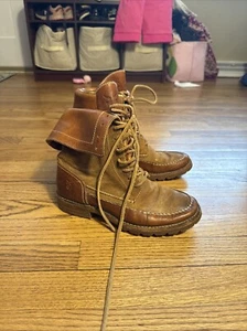Frye Owen Boots Womens 9 Shoes Brown Fold Over Combat Leather Suede Lace Up - Picture 1 of 8