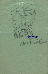 Caricatura original firmada a mano, autógrafo de Ham Fisher, dibujante estadounidense - Imagen 1 de 2