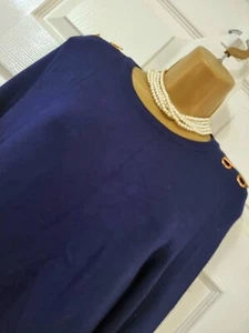 Maglione tunica Karen Millen donna blu navy elegante maglia fine taglia M dettagli occhielli - Foto 1 di 8
