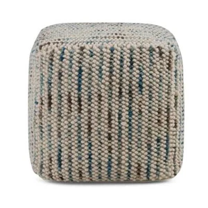 Simpli Home Pouf 18"x18"x18" Cube Shape Durable Cotton Woven Multi Color W/ Wool - Picture 1 of 8