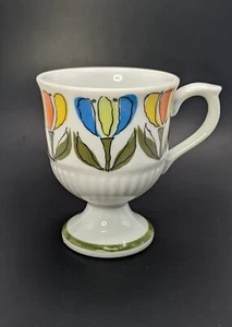 Vintage Set Of 6 MCM Springtime Tulip Footed Mugs - Picture 1 of 4