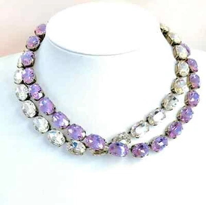 Violet Clear Georgian Collet Necklaces Premium Oval Crystal Anna Wintour Style - Picture 1 of 7
