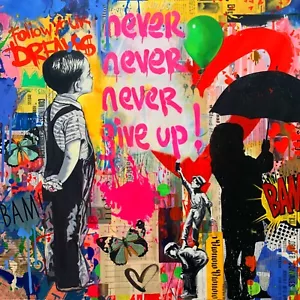 Ausstellungsstück! Never give up Banksy 120x120 Pop Art/Leinwand/Street Art/Bild - Bild 1 von 1