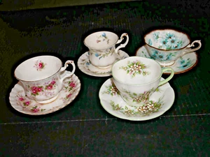 LOTE Royal Albert Bone China England ea diff patrón 4 tazas y platillos ver anuncio - Imagen 1 de 17