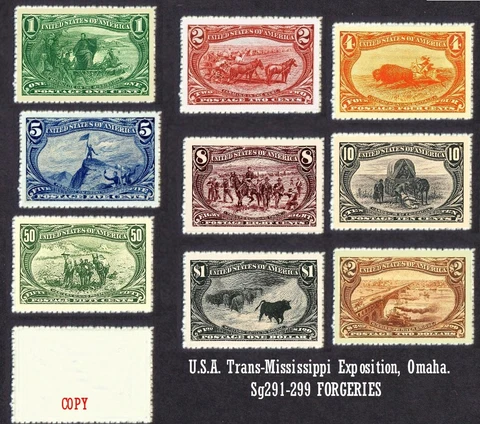 U.S.A. 1898 Trans-Mississippi Exposition Set of 9 (Sg291 to 299). forgeries Cover