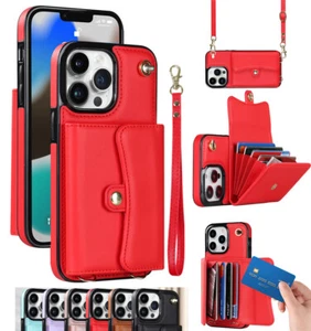 Leather Wallet Card Stand Zipper Case Pocket Cover Skin Bag For iPhone Samsung - Picture 1 of 12