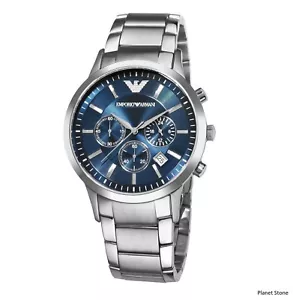 Stunning Emporio Armani AR2448 Stainless Steel Chronograph Blue Dial Mens Watch - Picture 1 of 4