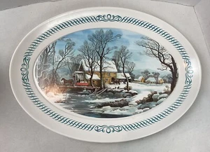 Brookpark Winter Scene Melamine Melmac Oval Platter 15" by 21" Turkey #21L - Picture 1 of 12