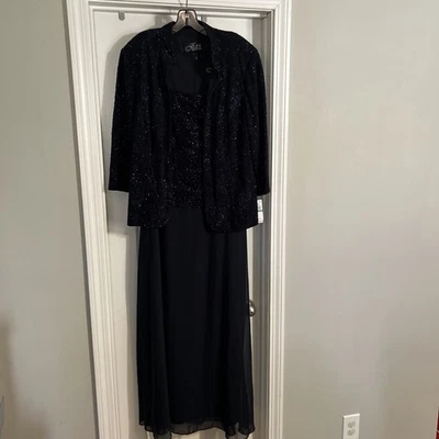 Maxi Vestido Formal Alex Evenings Vacaciones Brillo Gasa Azul Marino 16 Foto 1 de 4