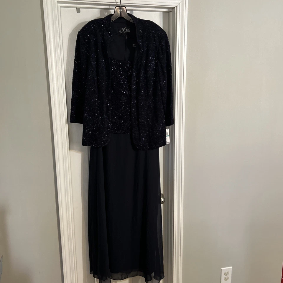 Alex Evenings 假日闪光雪纺正式长裙海军蓝 16 — 第 1/4 张图片