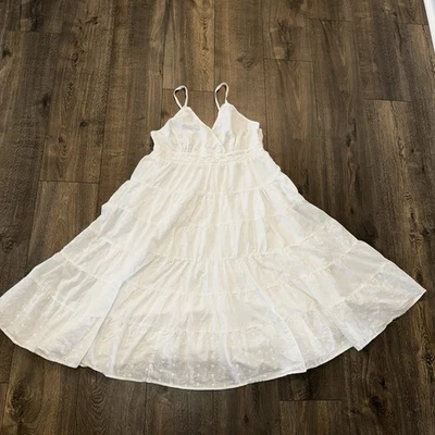 Fashionbug Women’s Sz M Tiered Minidress Babydoll Cottage Romantic Peasant White - Image 1 of 4