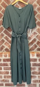 NWT Vetta Capsule Midi Dress Two Piece Green Top Skirt Belt Tencel Size 12 - Picture 1 of 10